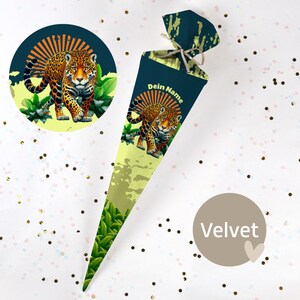 Cono escolar cosido con nombre - tela - ¡completo con cartón en blanco! Fauna elegante - Terciopelo - Vel454