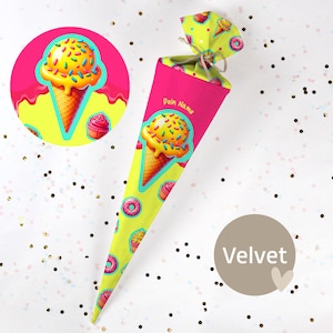 Cono escolar cosido con nombre - tela - ¡completo con cartón en blanco! Dulce azucarado - Terciopelo - Vel456