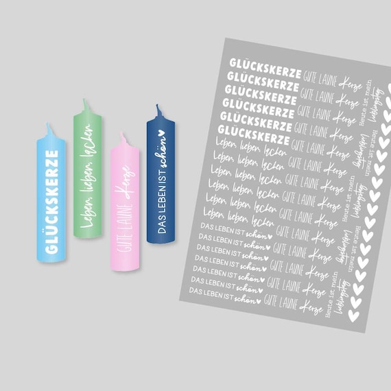 DIN A4 - Tattoofolie - Gute Laune Kerze - Weiß - fuer 10cm Stabkerzen / Keramik Weiss023