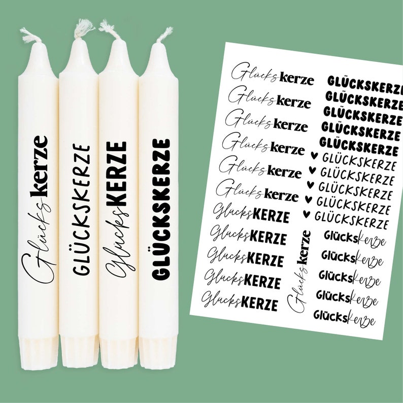 DIN A4 - Kerzen-Tattoofolie - Glückskerze - Verschiedene Schriftarten - für Kerzen / Keramik - 332