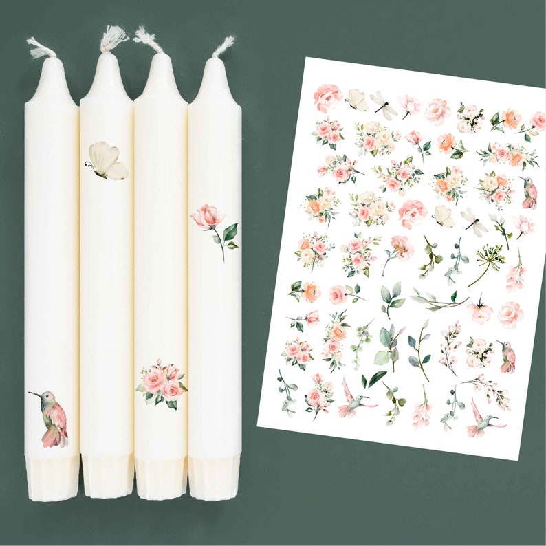 DIN A4 Candle tattoo foil Watercolor flowers for candles / ceramics 159 image 1