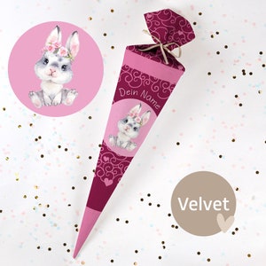 Cono escolar cosido con nombre - tela - ¡completo con cartón en blanco! Blissful Bunny Brooke - Terciopelo - Vel416