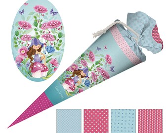 Genähte Schultüte mit Namen -  Stoff - komplett inkl Papprohling ! PilzFee @Wildblume Design - Schultüte - personalisiert - 070