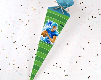 Sewn school cone with name - fabric - complete with cardboard blank! Crazy about sports - Velvet - Vel460