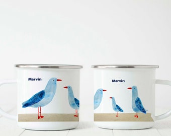 Enamel Mug - Seagulls on the Beach - 390