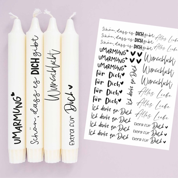 DIN A4 - Kerzen-Tattoofolie - Sprüche zum Verschenken - Ich Denke An Dich - für Kerzen / Keramik