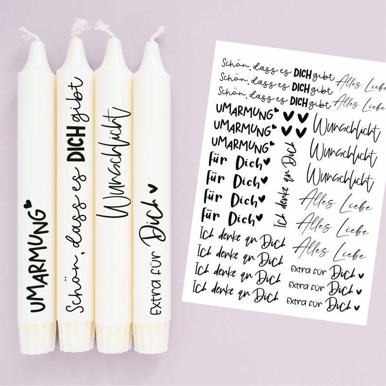 DIN A4 - Kerzen-Tattoofolie - Sprüche zum Verschenken - Ich Denke An Dich - für Kerzen / Keramik - 70