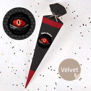 Cono escolar cosido con nombre - tela - ¡completo con cartón en blanco! Dragón Peligroso - Terciopelo - Vel429