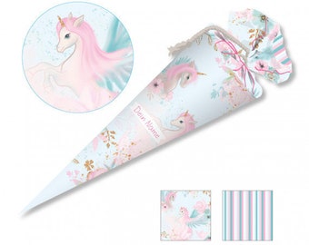 Genähte Schultüte mit Namen -  Stoff - komplett inkl Papprohling! Unicorn Dreams - Schultüte - personalisiert - 252