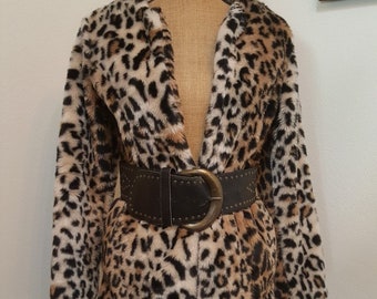 Faux Fur Leopard 1990s Jacket, Leopard jacket 1990s fashion Rocker Punk Glam Faux Fur Vintage Separates wardrobe staple
