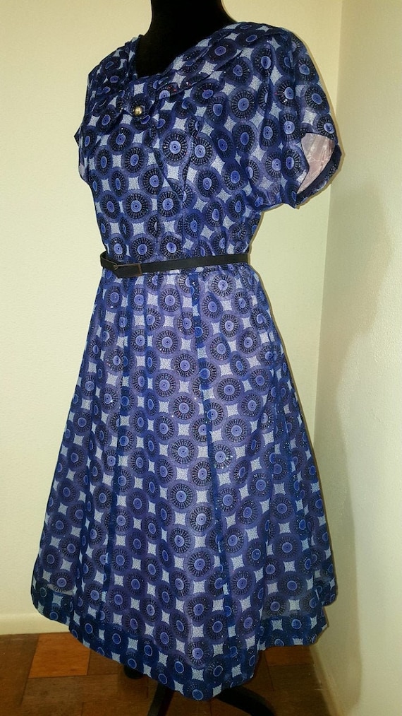 Volup Blue Viole Abstract 1950s Vintage Day Dress