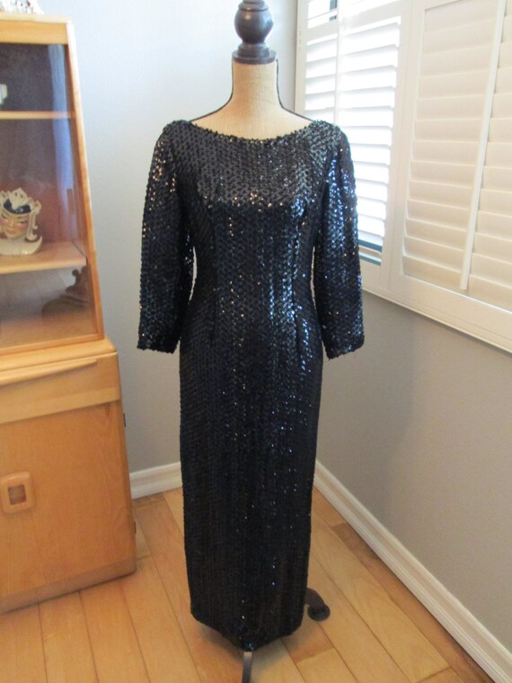 Black Sequin Vintage 1960s floor length Cocktail … - image 1