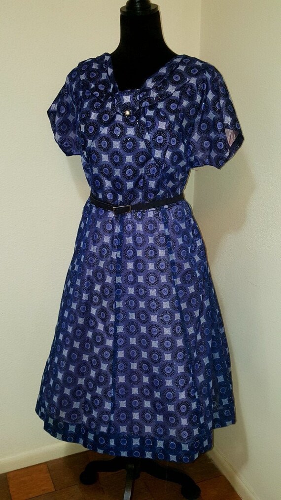 Volup Blue Viole Abstract 1950s Vintage Day Dress… - image 2