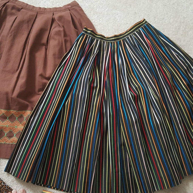 Killer 1950s Vintage Rainbow Taffeta striped skirt by Designer Emmy Richards taffeta vintage skirt Rainbow skirt 1950s skirt womens vintage
