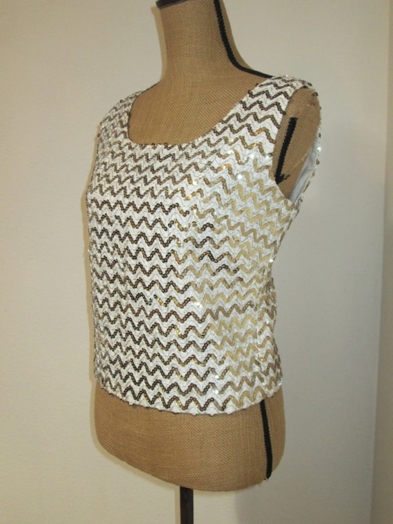 1950s Chevron Sequined Shell 1950s Blouse  Womens… - image 1