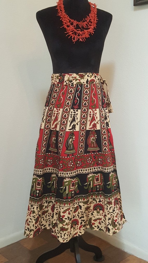 Boho Hippie 1970s Tapestry Ethnic Wrap Skirt 1970… - image 1