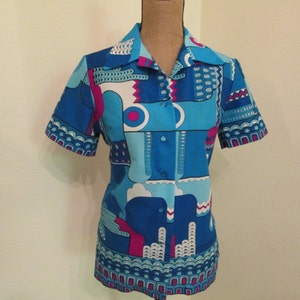 Great 1960s Vintage Blouse Pucci Style  1960s Blouse Vintage Blouse Vintage Top 60s Clothing Mod Op Art Tiki