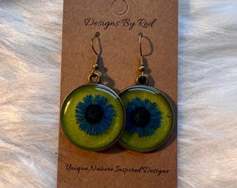 Blue Lime Floral Resin Earring