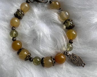 Golden Owl Beaded Bracelet