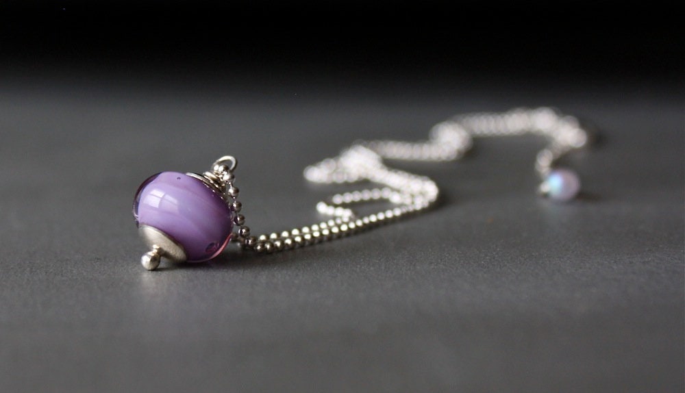 Lilac Glass Bead Necklacehand Made Lampwork Bead Necklacelavender