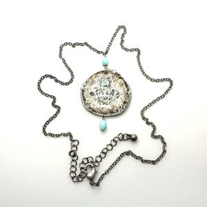 Found Object Aqua Upcycled Bottle Cap Necklace-Vintage Style Dystopian-Reclaimed Jewelry Necklace-Teal Organic Necklace-Unique Metal Jewelry