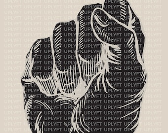 Erhöhte Faust Vektor SVG PDF ClipArt.  Vintage Illustration Zeichnung. Kommerzielle Nutzung erlaubt.