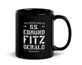 S.S. Edmund Fitzgerald Great Lakes Maritime Nautical Ship Unique Commemorative Black Glossy Mug