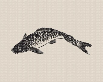 Koi Fish Vector SVG PDF Clip Art.  Vintage Illustration Drawing. Commercial Use Allowed.