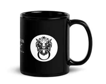 Löwenkopf Türklopfer Schwarze Tasse, Gott segne uns alle