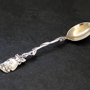 Antique GORHAM Sterling Gold Wash Demitasse Spoon Aesthetic Vine Fleur De Lis Rare Early American Silver