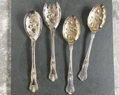 Antique John Blatt Sheffield England KINGS PATTERN EPNS Silverplate Gold Wash Embossed Fruit Leaves Berries Serving Set 9 inches