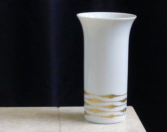 Vintage ROSENTHAL Studio Linie 12 Small White Gold Trumpet Vase Mid Century German Porcelain