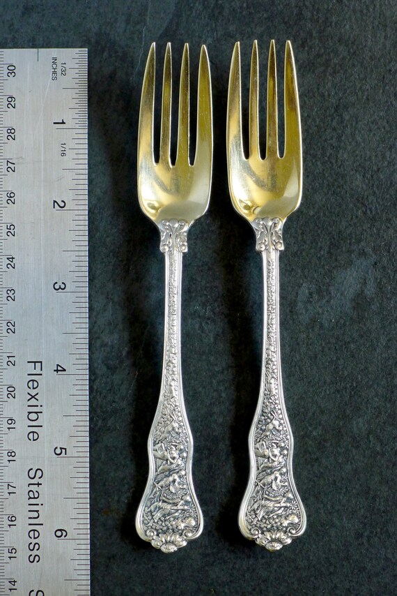 Antique TIFFANY & CO. Olympian Sterling Gold Wash Dessert Forks