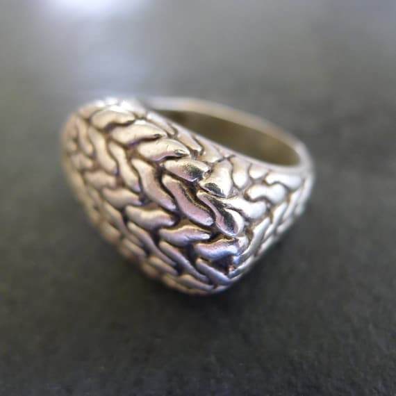 Vintage Sterling Silver Ring Wheat Pattern Dome  … - image 1