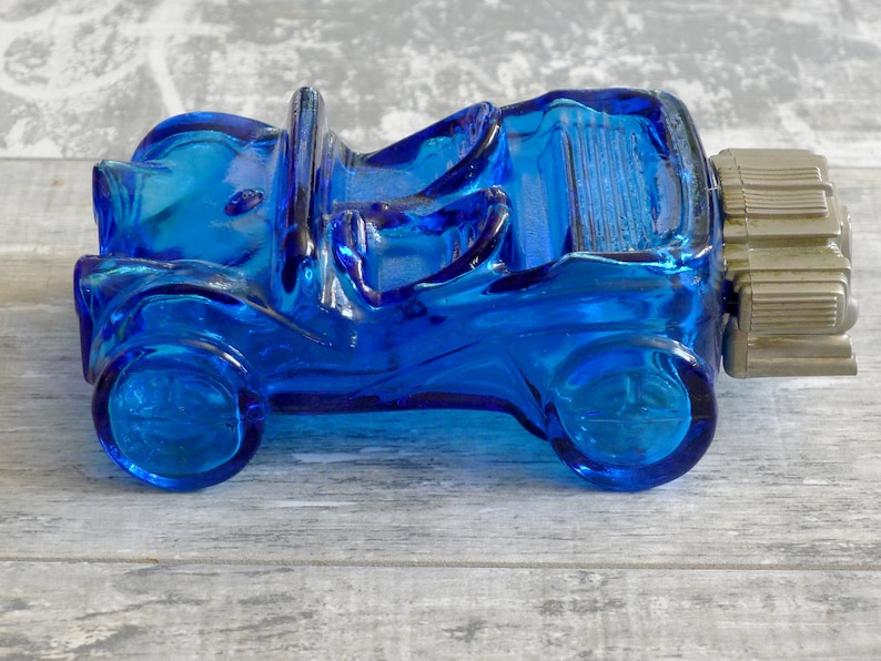 Vintage AVON Blue Glass Race Car Bottle Cologne Bubble Bath Boys Room