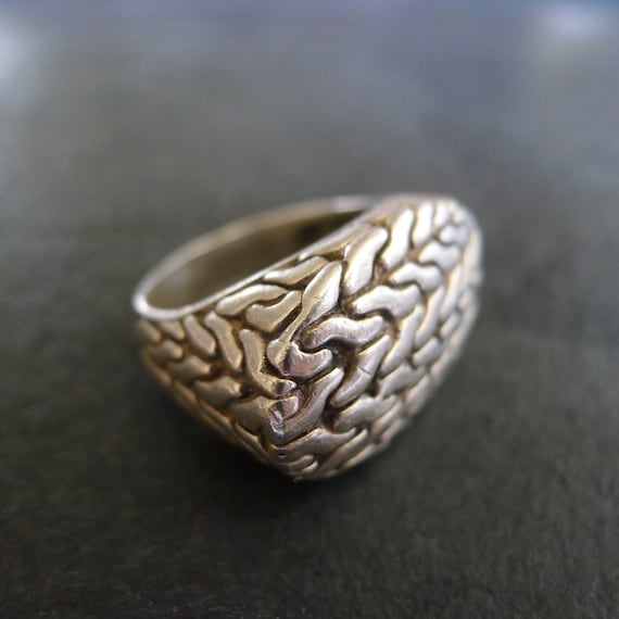 Vintage Sterling Silver Ring Wheat Pattern Dome  … - image 2
