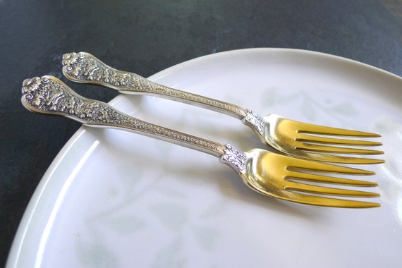 Antique TIFFANY & CO. Olympian Sterling Gold Wash Dessert Forks