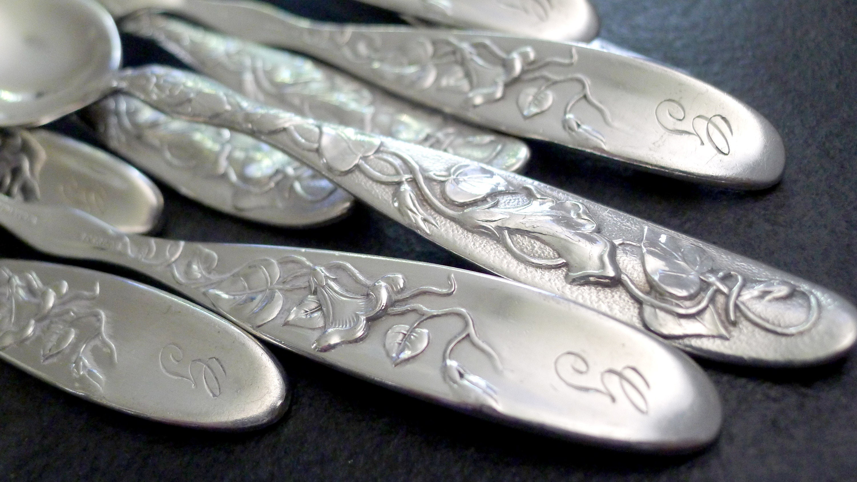 Rare Tiffany & Co. MORNING GLORY VINE Sterling Fruit Spoon Antique