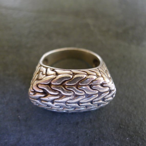 Vintage Sterling Silver Ring Wheat Pattern Dome  … - image 3