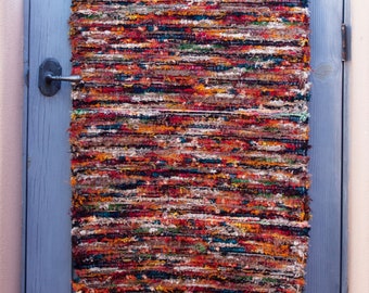 23.042. Orange, Gold and Black Hand-Woven Wool Rug