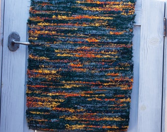 23.079  Blue, Green and Orange Chorus Hand-Woven Wool Rug