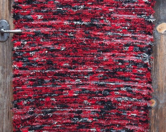 22.128. Red and Black Duo Hand-Woven Wool Rug