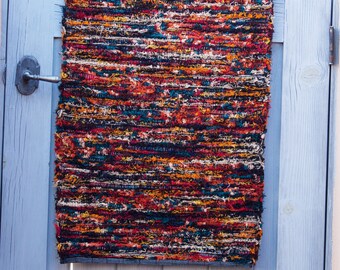 23.085 Red, Orange and Turquoise Chorus Hand-Woven Wool Rug