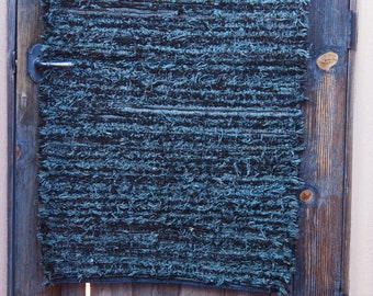 21.129 Gray, Blue and Black Chorus Hand-Woven Wool Rug