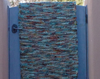 ES.098 Light Blue, Green and Coral Duo Hand-Woven Wool Rug