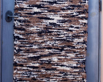 23.038. Brown, Black and White Chorus Hand-Woven Wool Rug