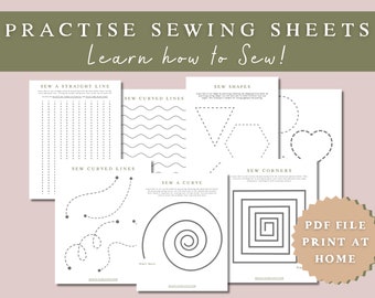 Sewing Practise Sheets - Learn to Sew PDF Printable Worksheets for Beginners