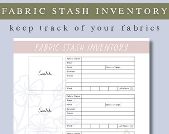 Sewing Fabric Stash Inventory - PDF Printable Sheet (A4 & Letter Size)