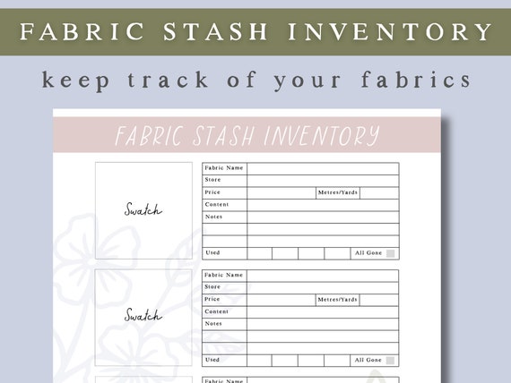 Fabric Stash Inventory PDF Printable Sheet A4 & Letter Size 