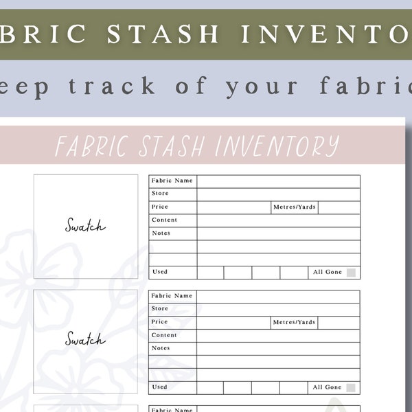 Inventario de alijo de tela - Hoja imprimible en PDF (tamaño A4 y carta)